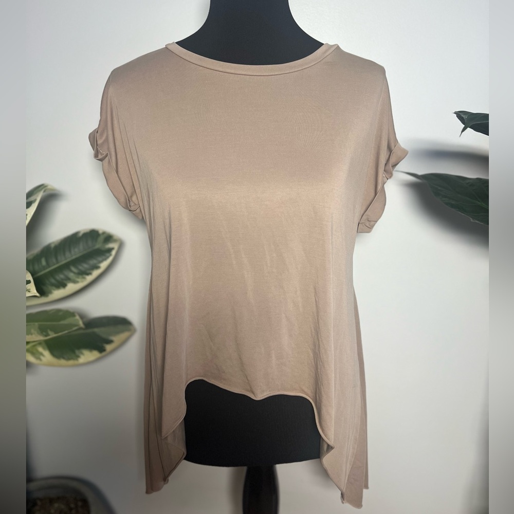 Room Service, High Low Shirt with Back Slit, Taupe, Large